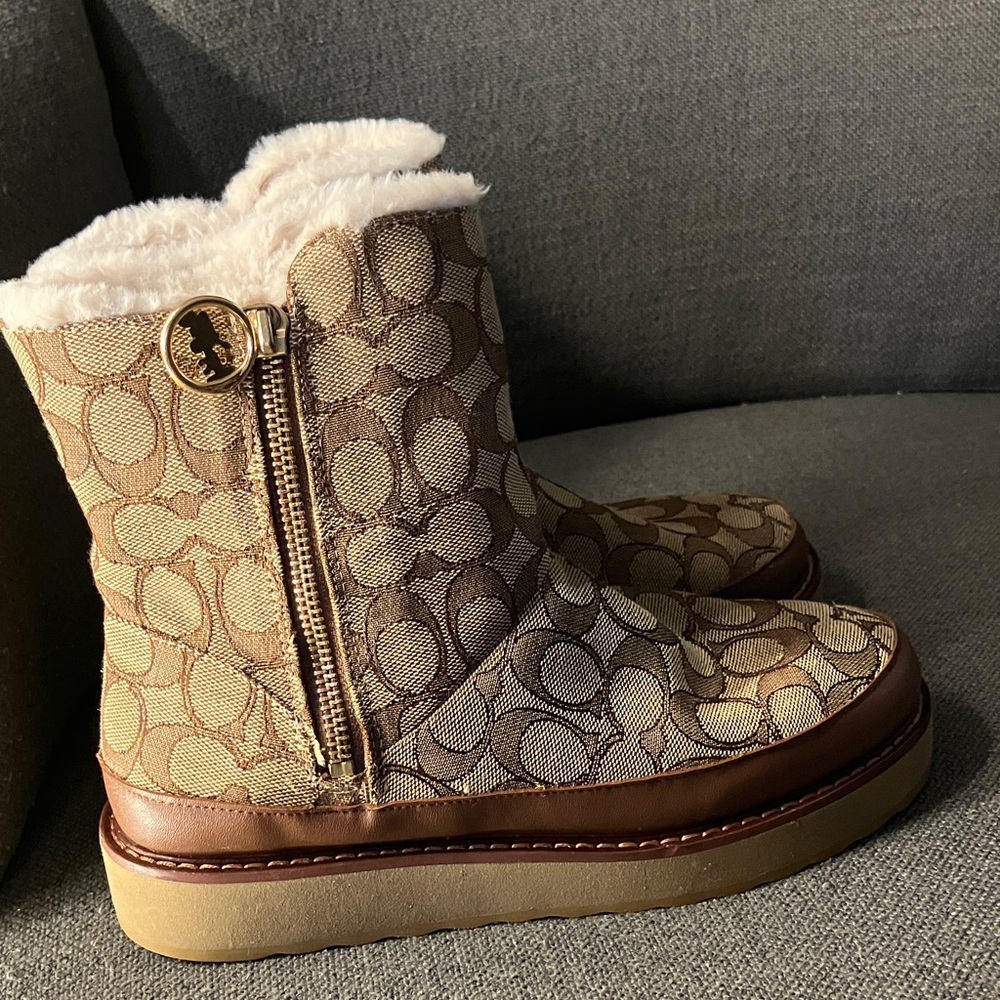 Coach Cream Fur-Lined Boots